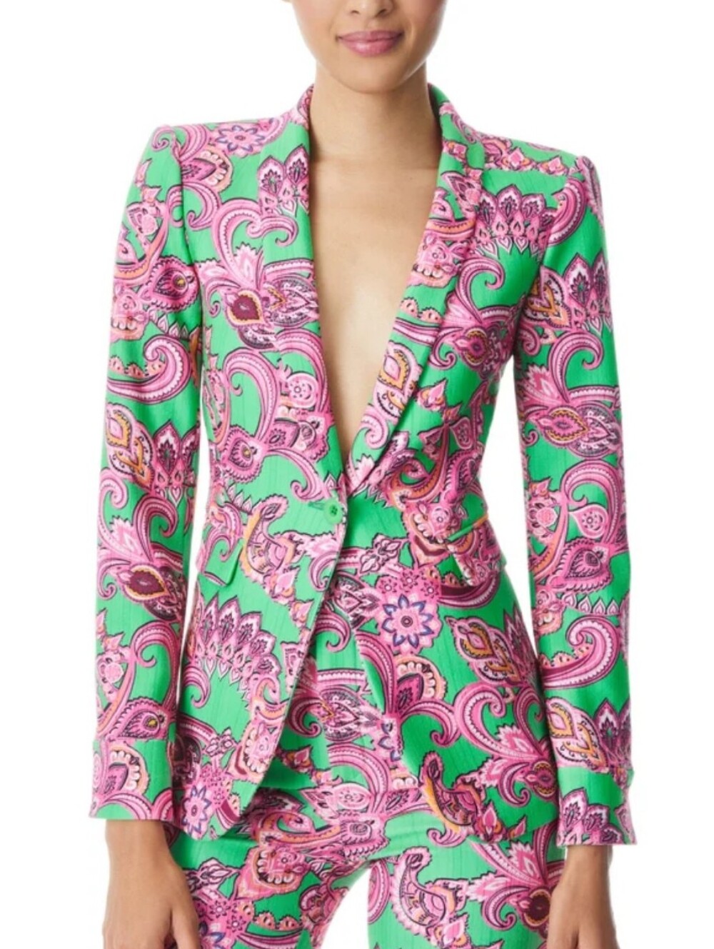 ALICE AND OLIVIA MACEY SPRING PAISLEY‎ BLAZER FLORAL GREEN PINK NEW 2